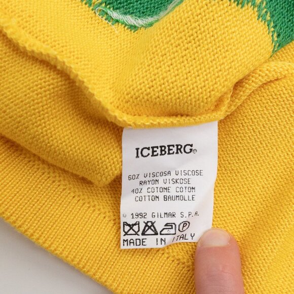 Vintage Iceberg Cat Sweater Yellow Knit Jumper Italy Cartoon Graphic Rave Party - Picture 12 of 12